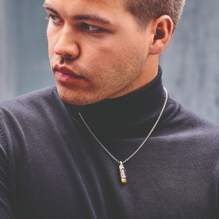 Cerruti 1881 TUBERUTTI necklace for men steel silver , Brown 