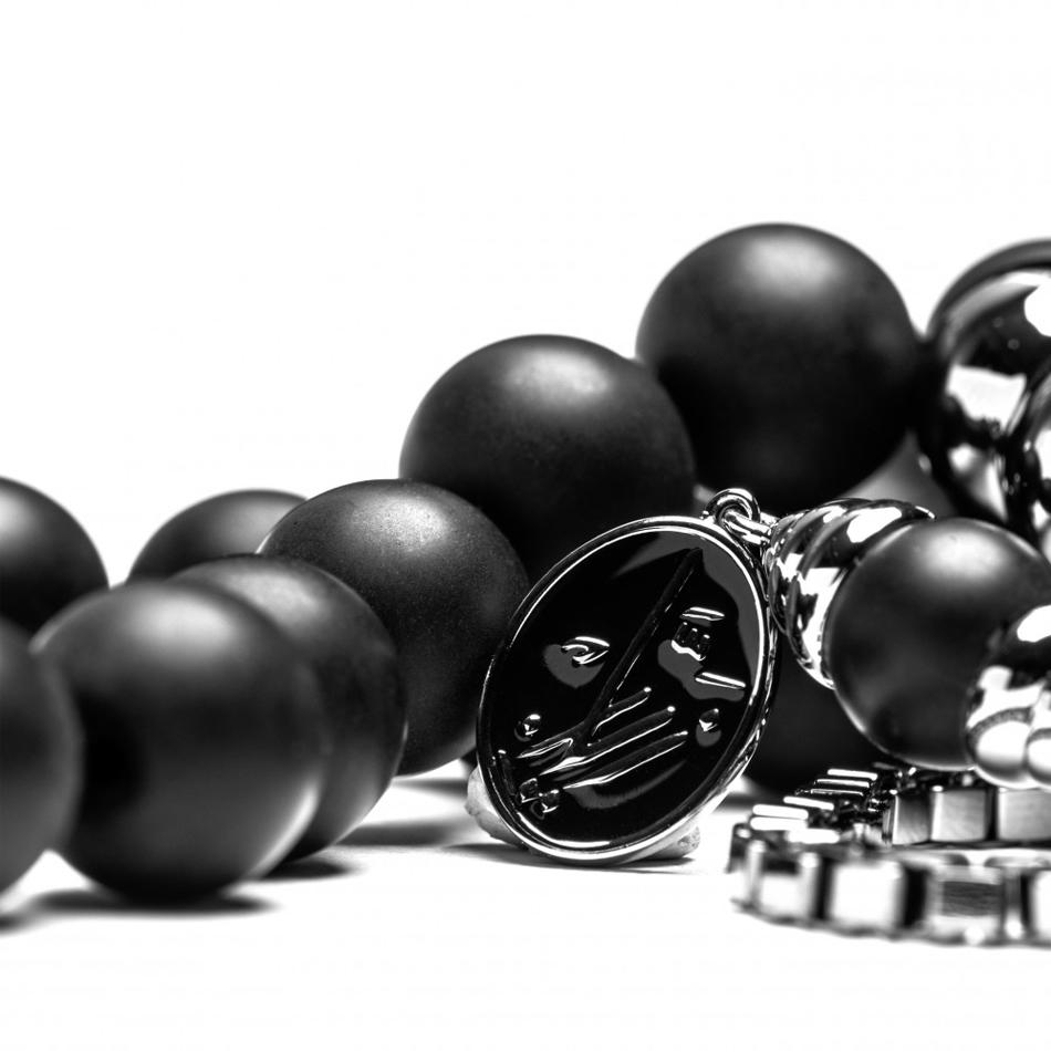 Zyan Onyx Silver-Inlaid Misbaha – Black Beads 10mm