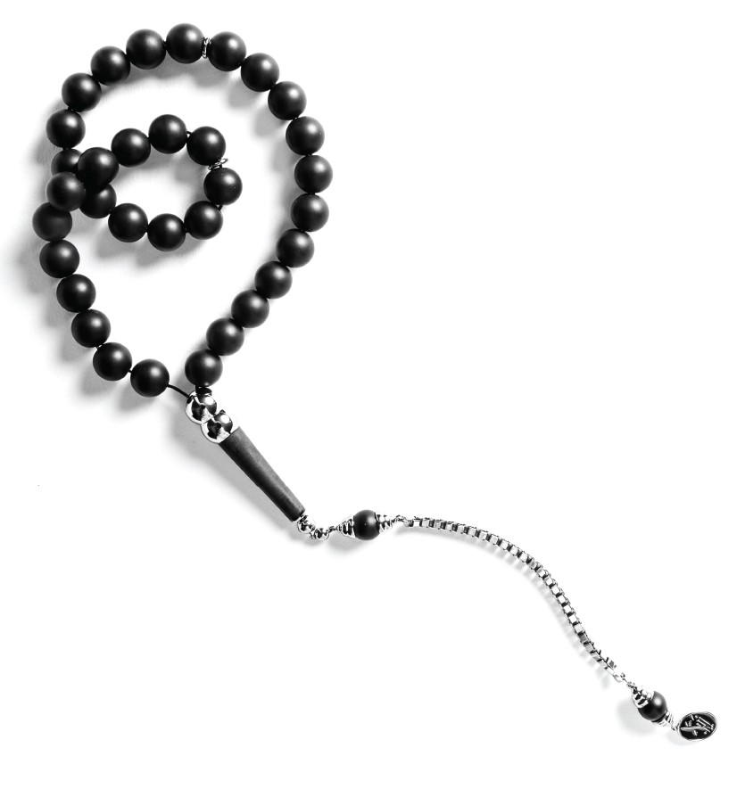 Zyan Onyx Silver-Inlaid Misbaha – Black Beads 10mm