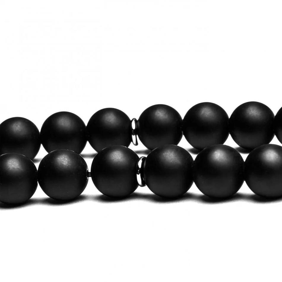 Zyan Onyx Silver-Inlaid Misbaha – Black Beads 10mm