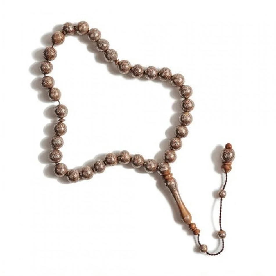 Zyan Silver-Inlaid Wooden Misbaha – 33 Beads