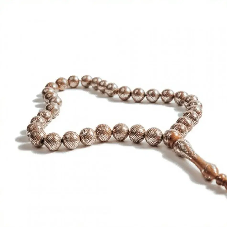 Zyan Silver-Inlaid Wooden Misbaha – 33 Beads