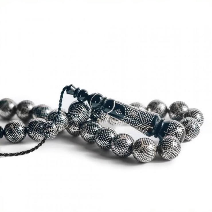 Zyan Silver-Inlaid Yusr Misbaha – 33 Beads