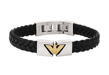 Emporio Armani Black Leather Bracelet with Gold Logo