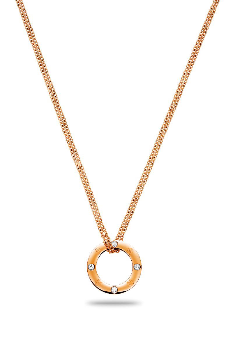 Aigner double long necklace for ladies steel rose gold