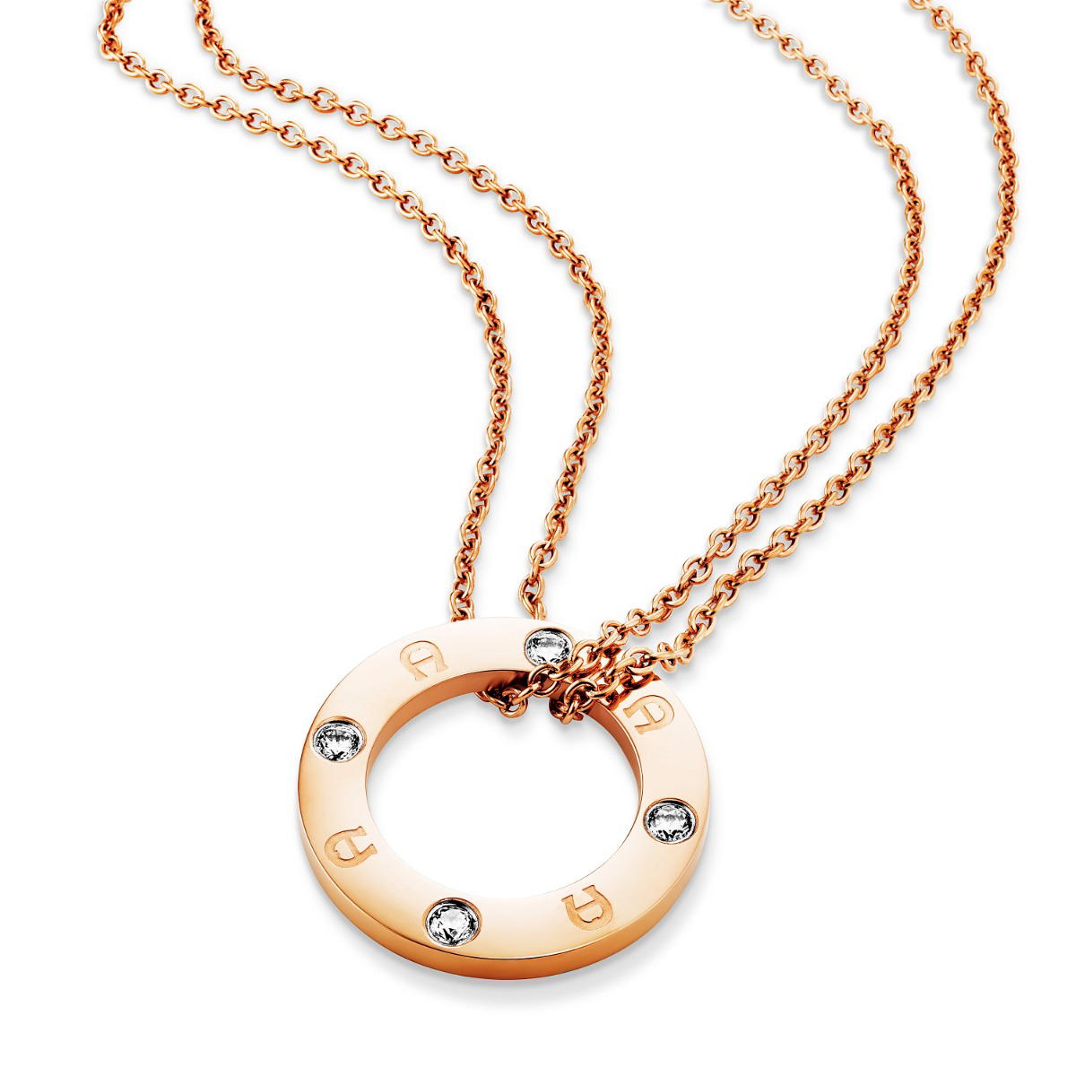 Aigner double long necklace for ladies steel rose gold