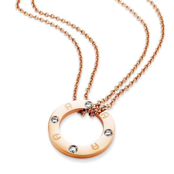 Aigner double long necklace for ladies steel rose gold