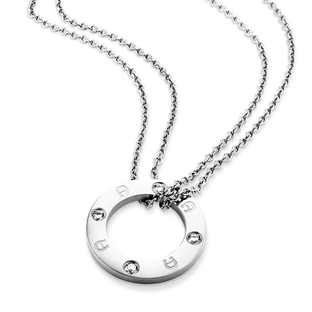 Aigner double long necklace for ladies steel silver