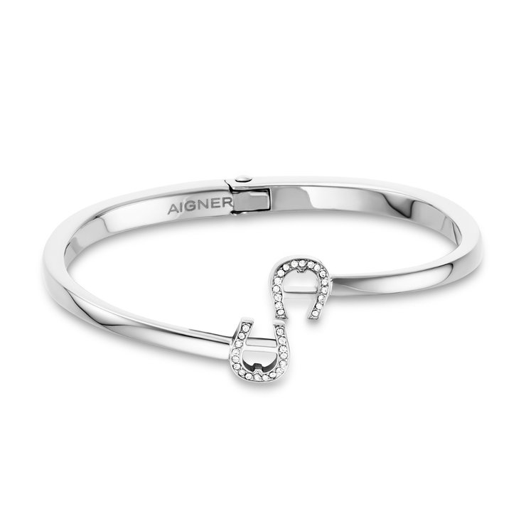 Aigner women A Logo large bangle steel silver , Crystal