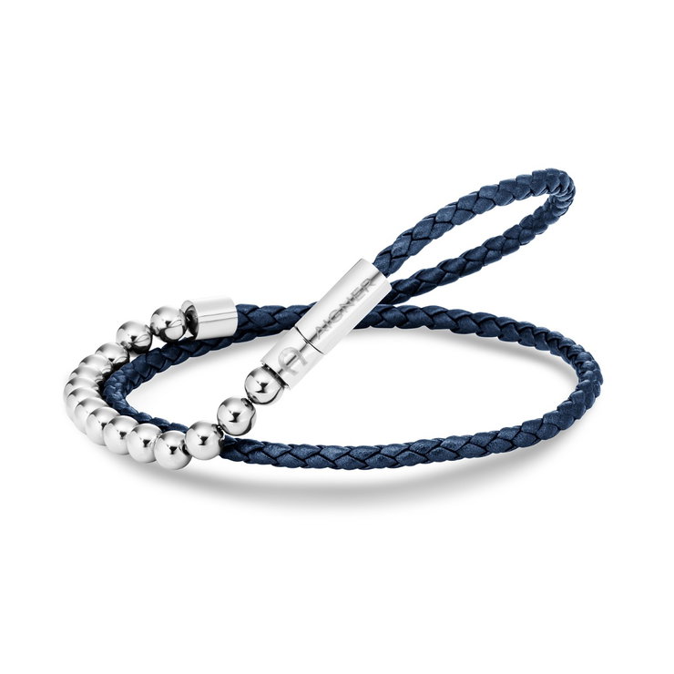 Aigner bracelet for men silver with blue leather