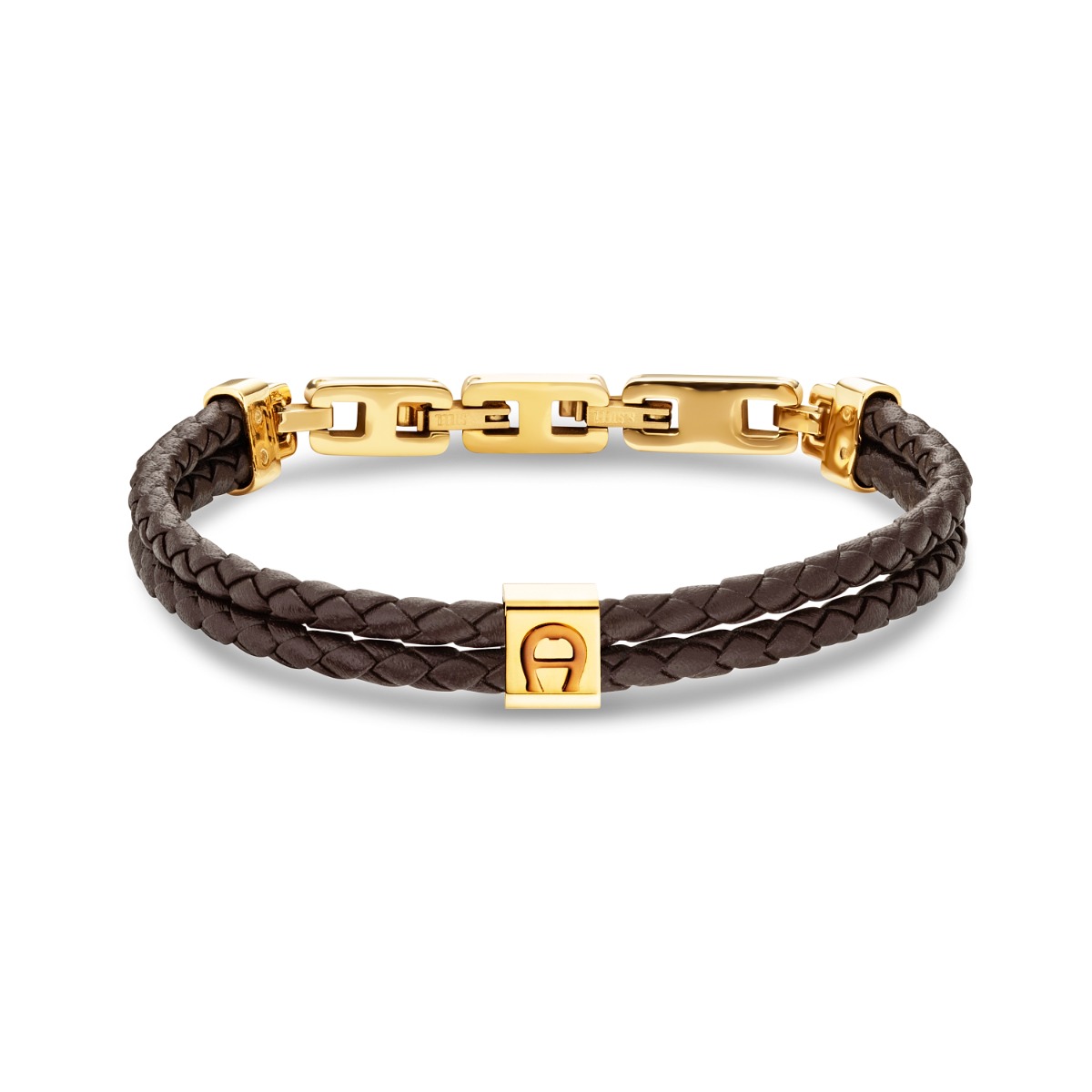 Aigner A Logo bracelet for men gold with brown leather