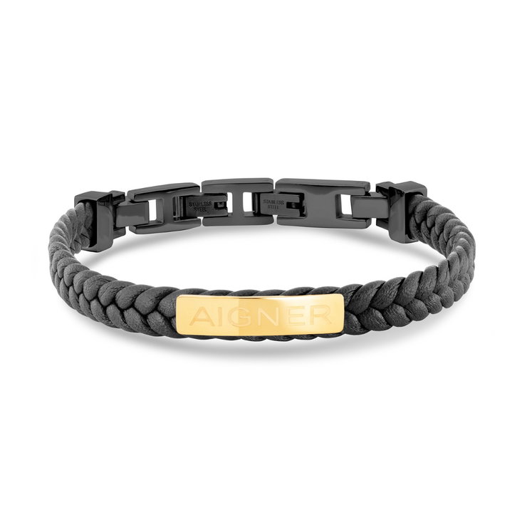 Aigner bracelet for gent gold with black leather