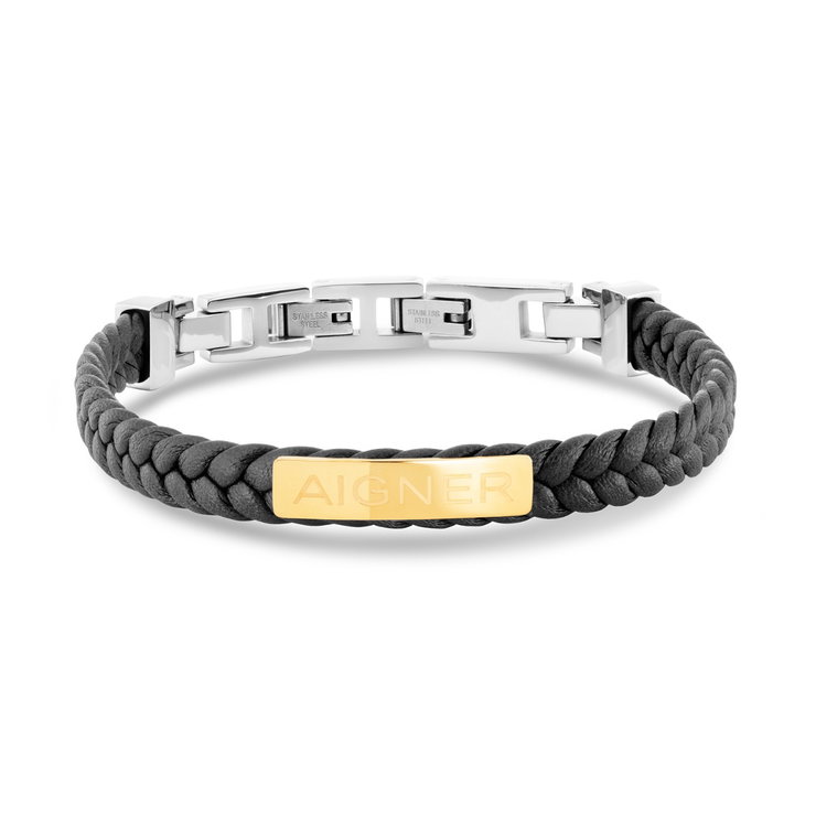 Aigner bracelet for gent gold , silver with black leather