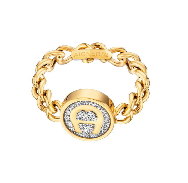 Aigner logo ladies ring stainless steel gold size 52