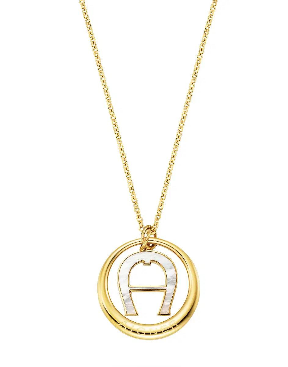 Aigner A .Logo ladies short necklace steel gold with Pearl