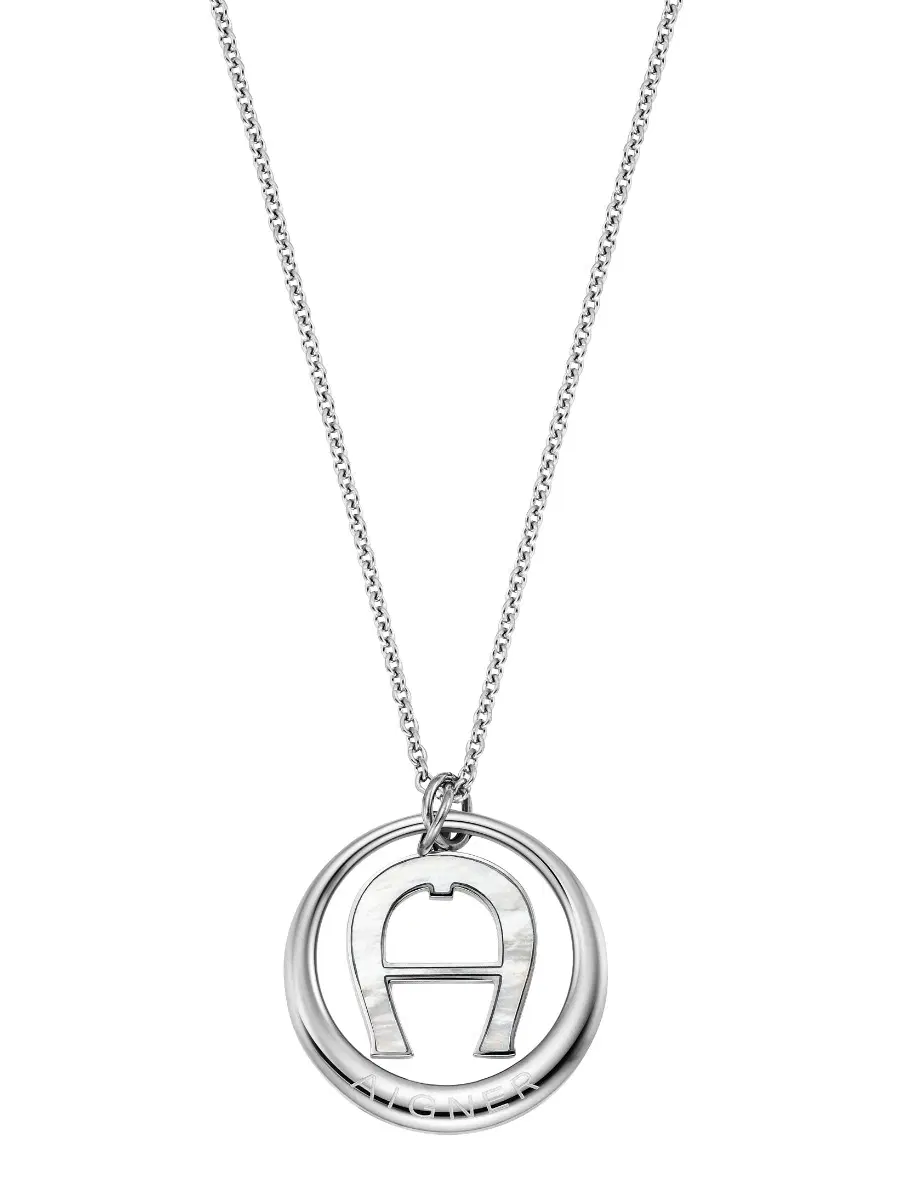 Aigner A .Logo ladies short necklace steel silver with Pearl