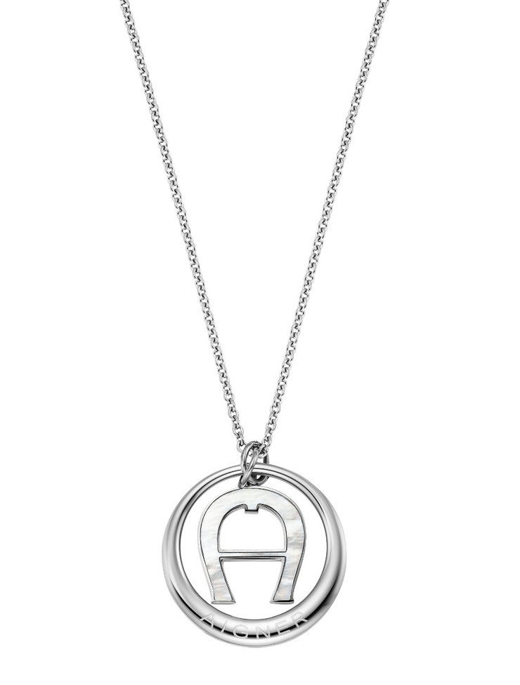 Aigner A .Logo ladies short necklace steel silver with Pearl