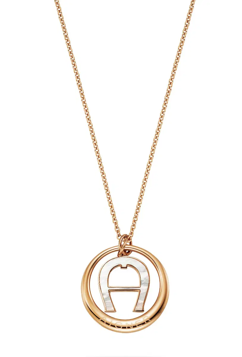 Aigner long necklace for women steel rose gold with natural pearl