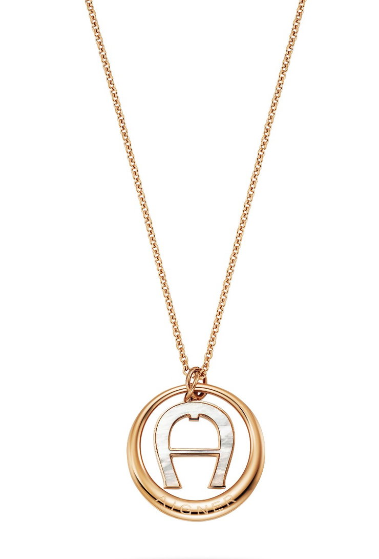 Aigner long necklace for women steel rose gold with natural pearl