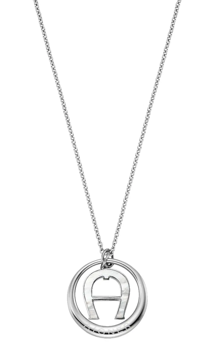 Aigner long necklace for women steel silver with natural pearl