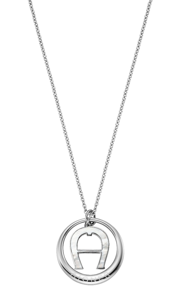 Aigner long necklace for women steel silver with natural pearl