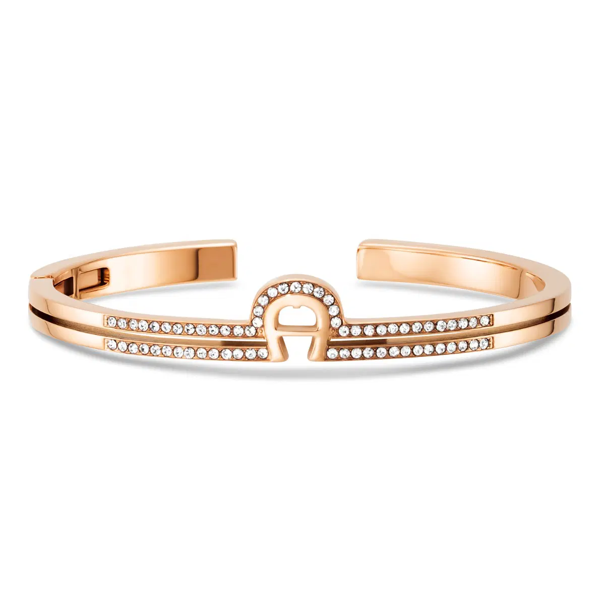 Aigner A Logo bangle for women steel rose gold and crystal