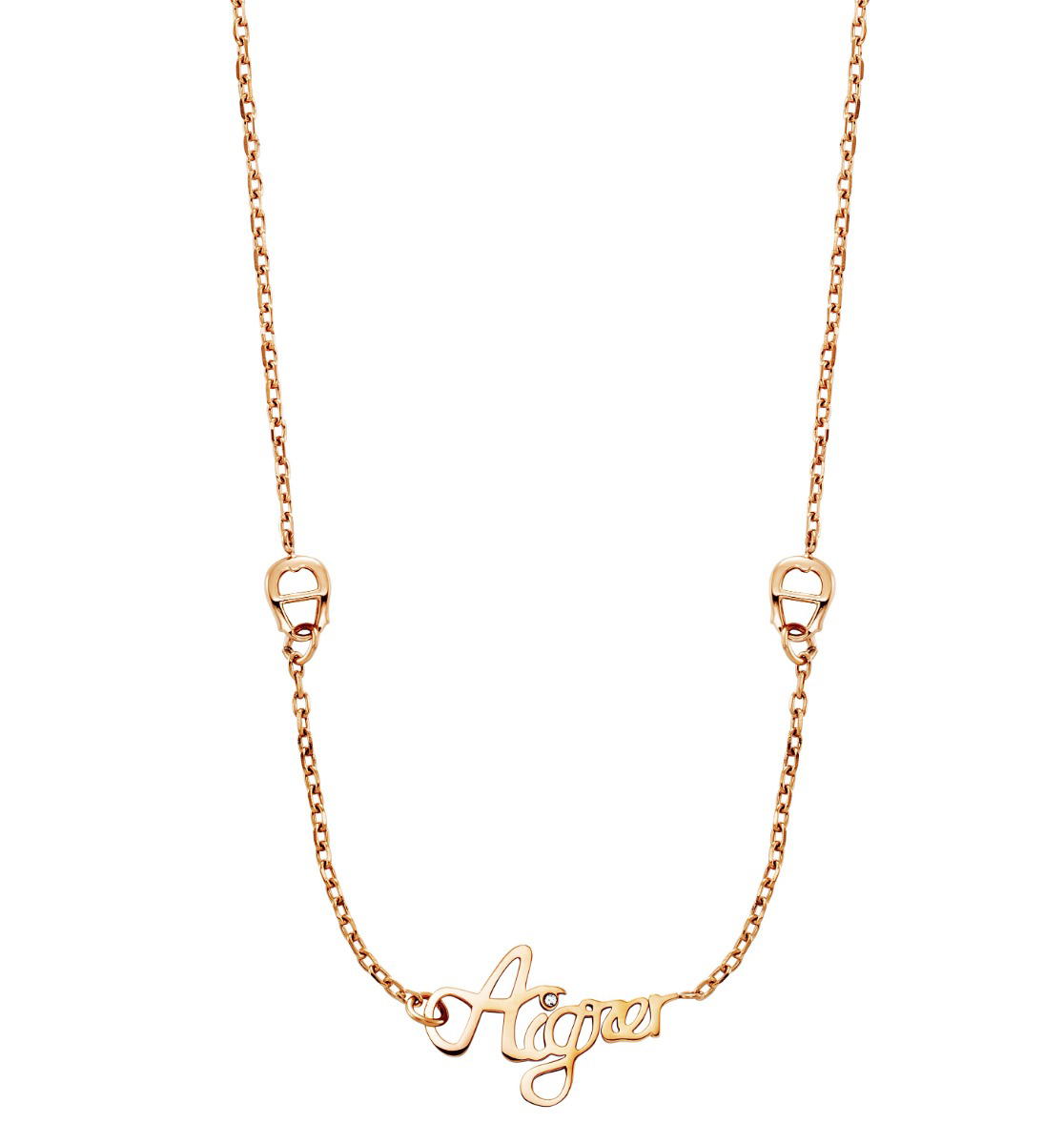Aigner women short necklace with logo steel rose gold 