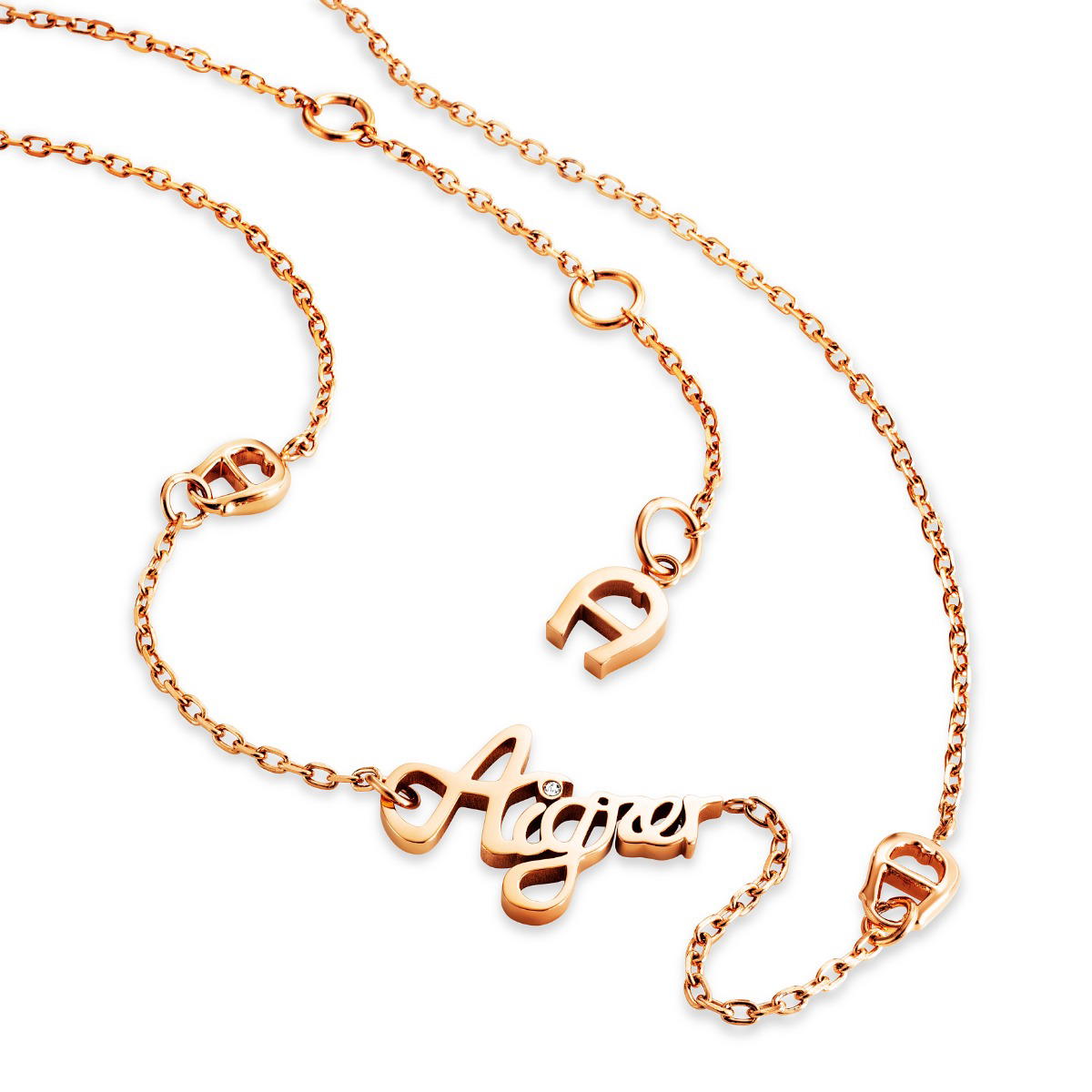 Aigner women short necklace with logo steel rose gold 