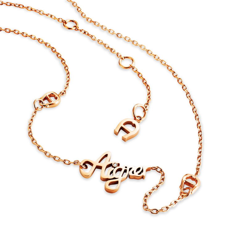 Aigner women short necklace with logo steel rose gold 