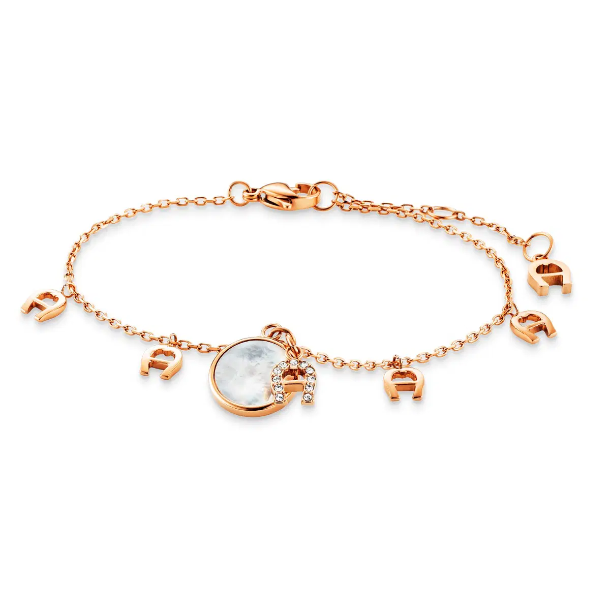 Aigner logo women bracelet steel rose gold with mother of Pearl