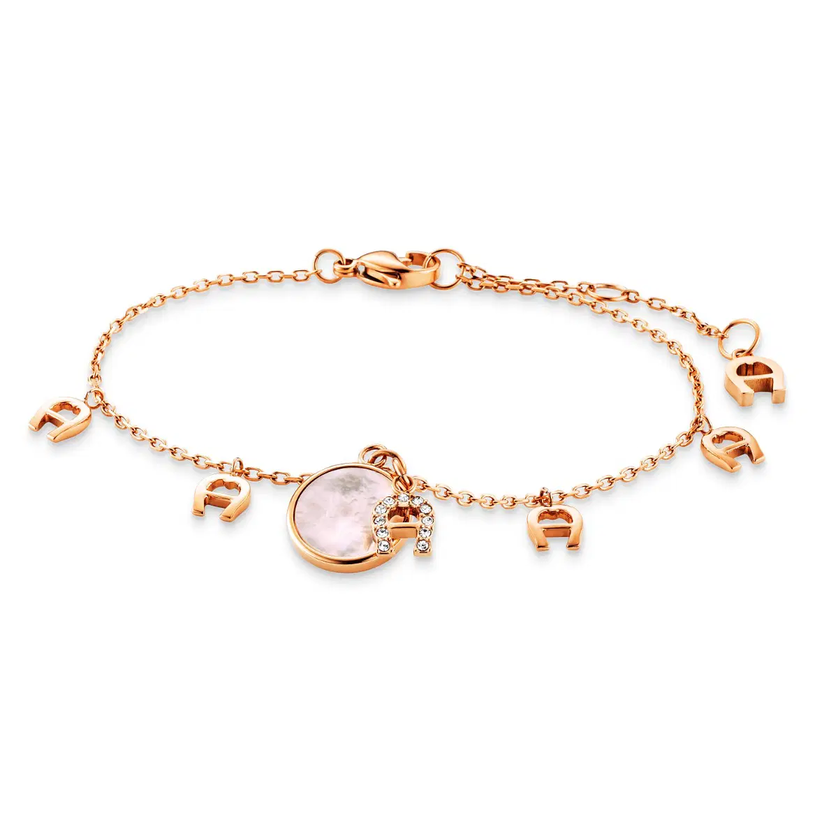 Aigner logo women bracelet steel rose gold - Pink Pearl