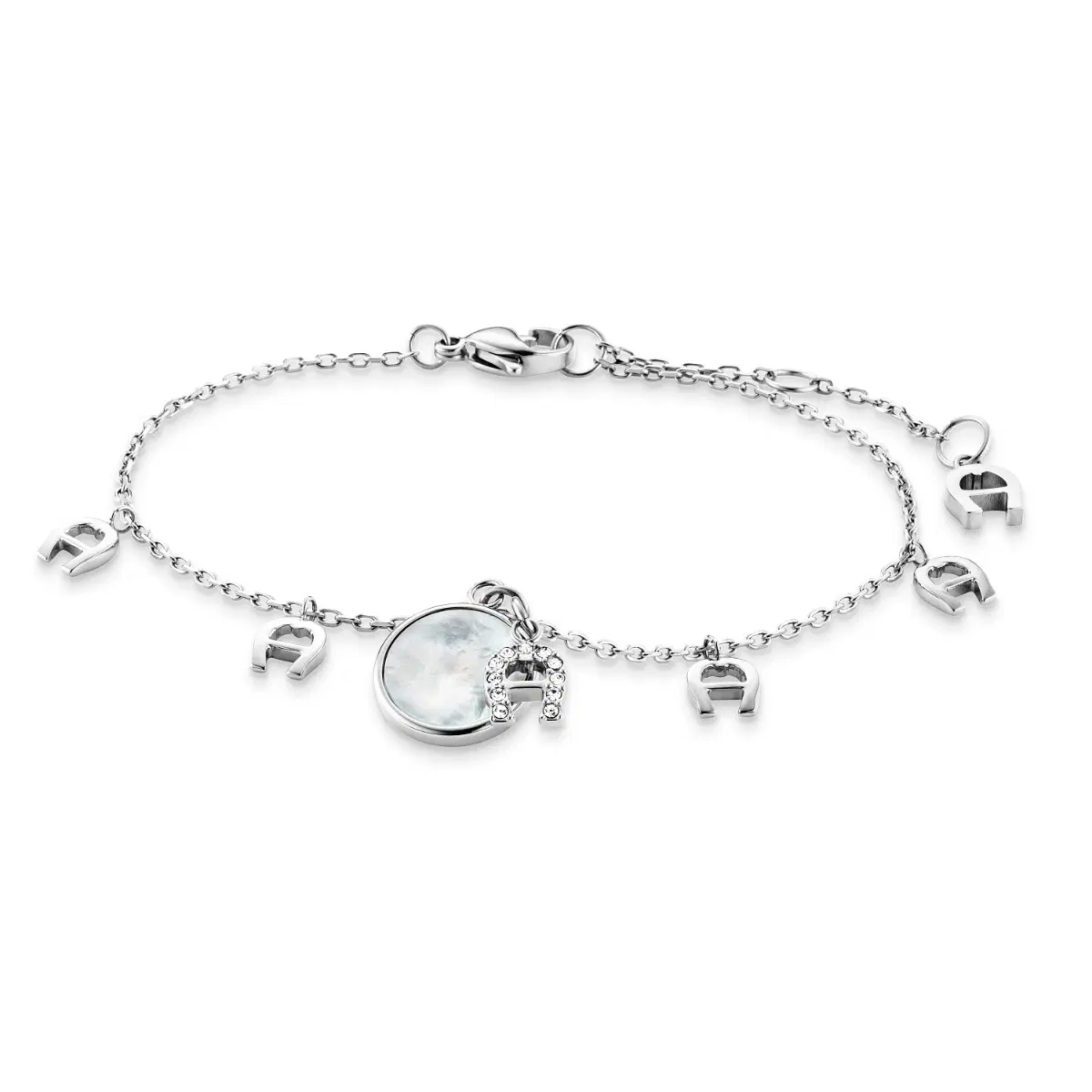 Aigner logo women bracelet steel silver with mother of Pearl