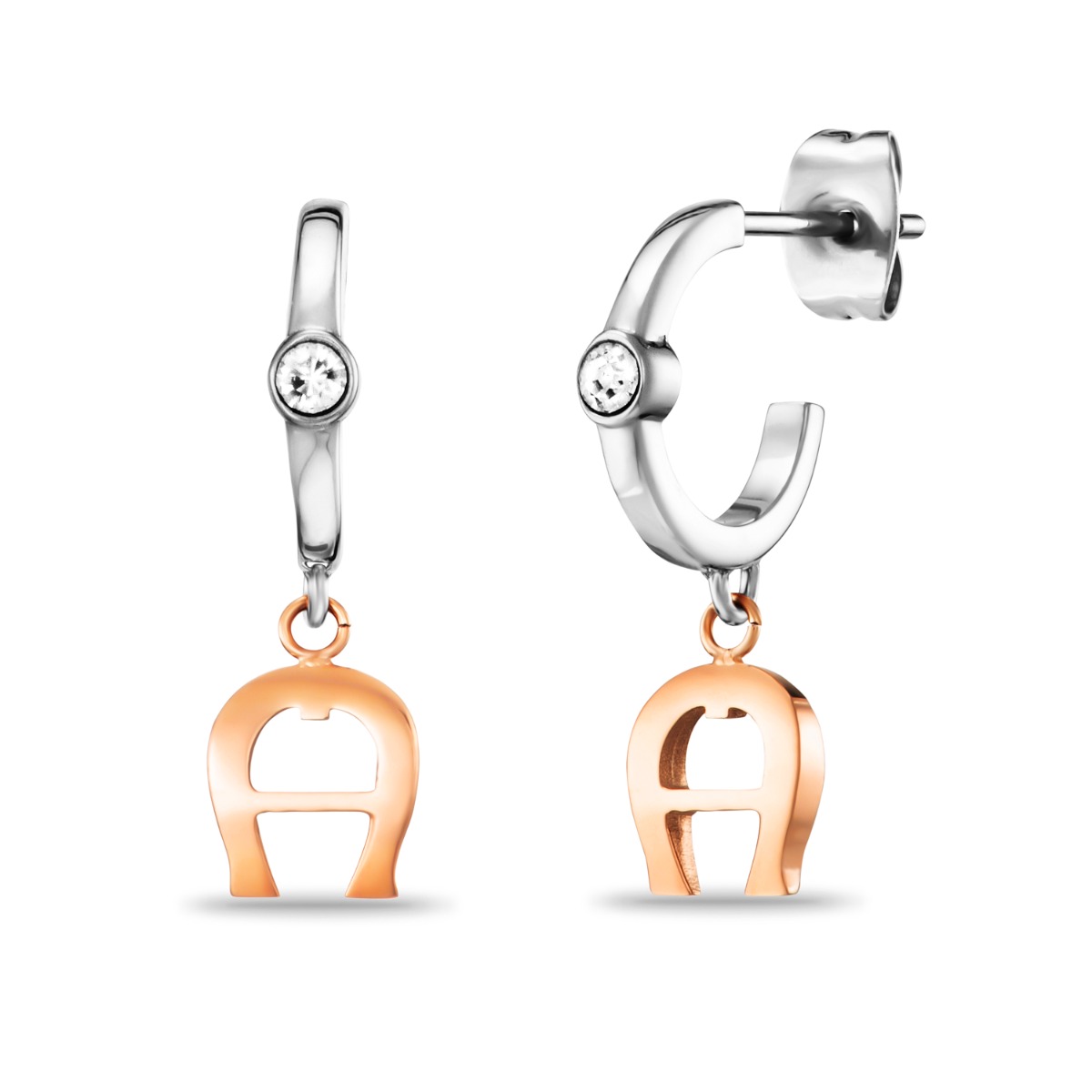 Aigner Women's Earrings Steel Rose Gold , Silver With Crystals