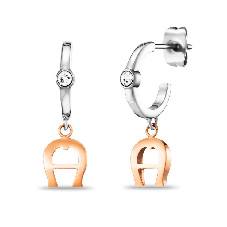 Aigner Women's Earrings Steel Rose Gold , Silver With Crystals