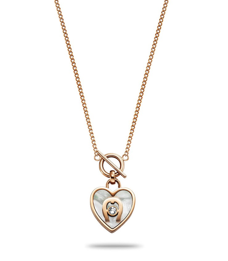 Aigner Ladies Short Necklace Steel Rose Gold with Pearls