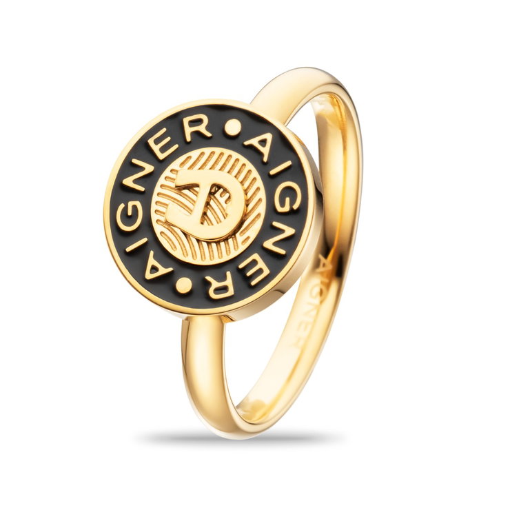 Aigner Ladies Ring with Logo Stainless Steel Gold Size 56