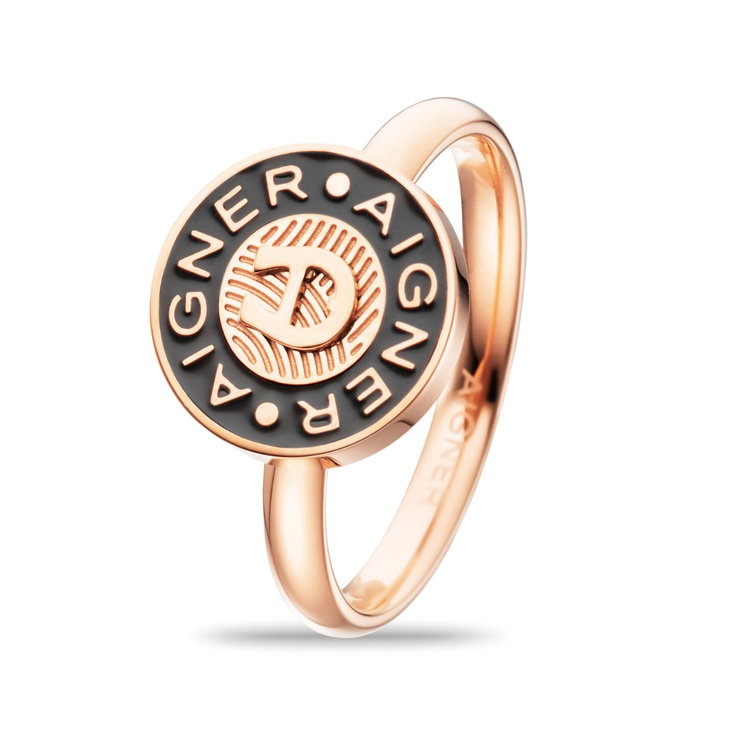 Aigner Ladies Ring with Logo Stainless Steel Rose Gold Size 54