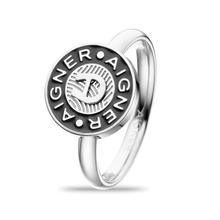 Aigner Ladies Ring with Logo Stainless Steel Silver Size 56