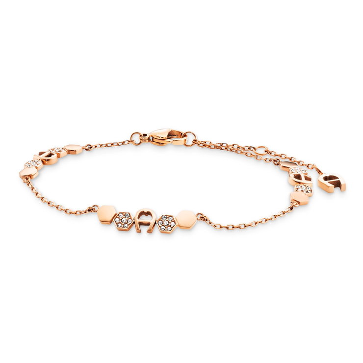 Aigner ladies bracelet with logo stainless steel rose gold - crystal