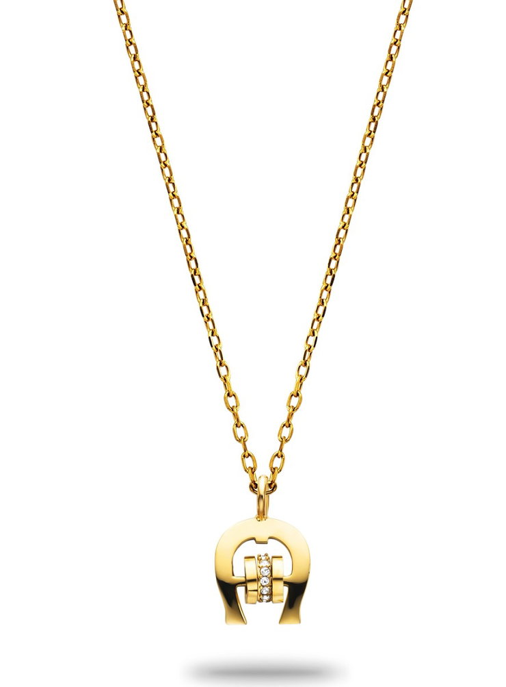 Aigner short necklace with Pendant for ladies steel gold - crystal