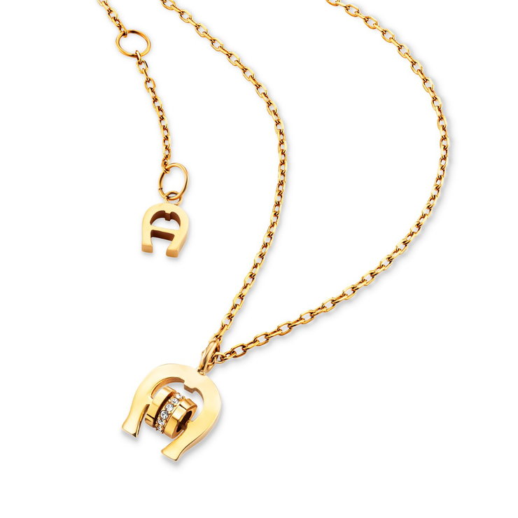Aigner short necklace with Pendant for ladies steel gold - crystal