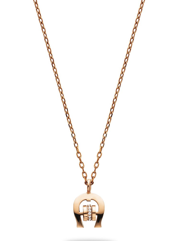 Aigner short necklace , Pendant for ladies steel rose gold - crystal