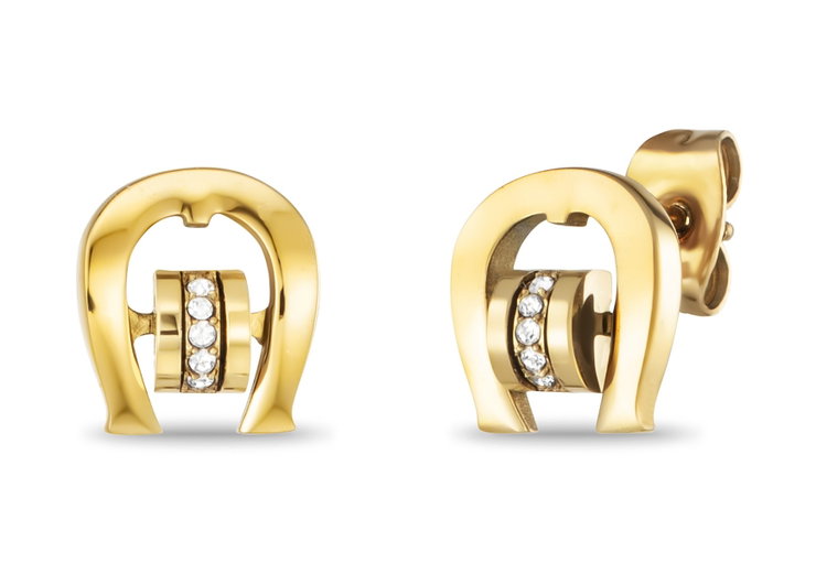 Aigner women A logo earring stainless steel gold with crystal
