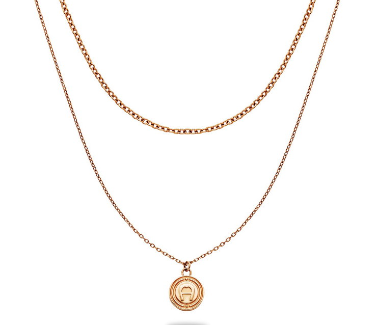 Aigner A .Logo ladies short necklace stainless steel rose gold