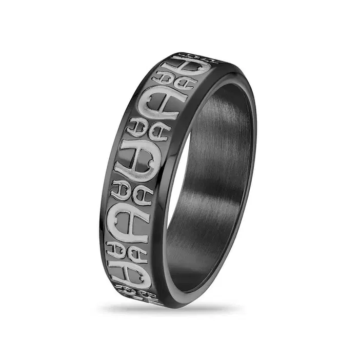 Aigner Mens Steel Ring in Black and Gunmetal Finish size 62