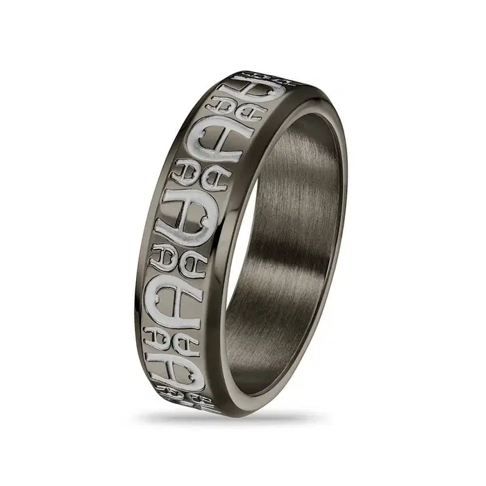 Aigner Gunmetal Steel Logo Ring for Men Size 60