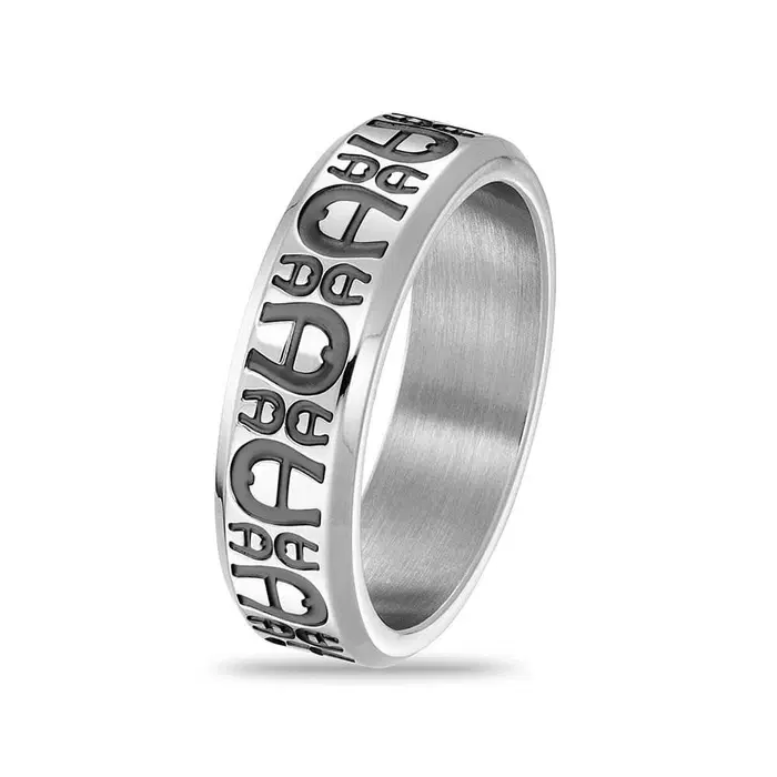 Aigner Silver Steel Logo Ring for Men Size 62