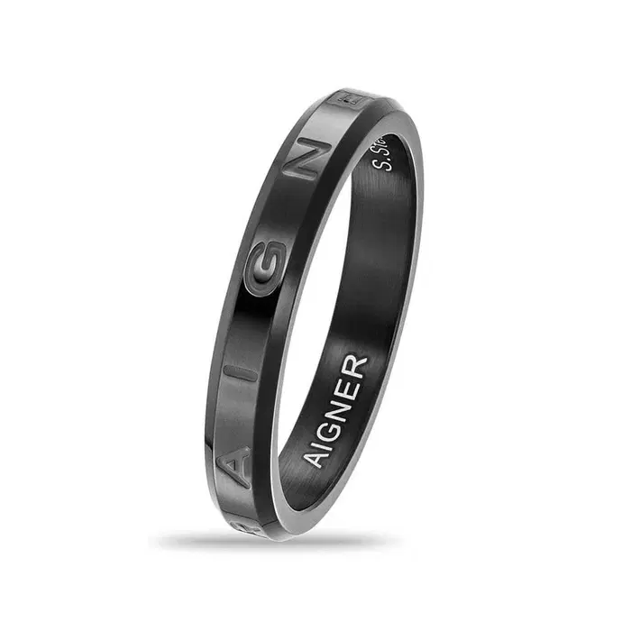 Aigner Mens Steel Ring with Engraved Signature Design size 62
