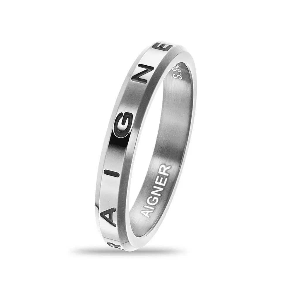 Aigner OTTAVIO Ring for Men Silver Tone with Logo size 64