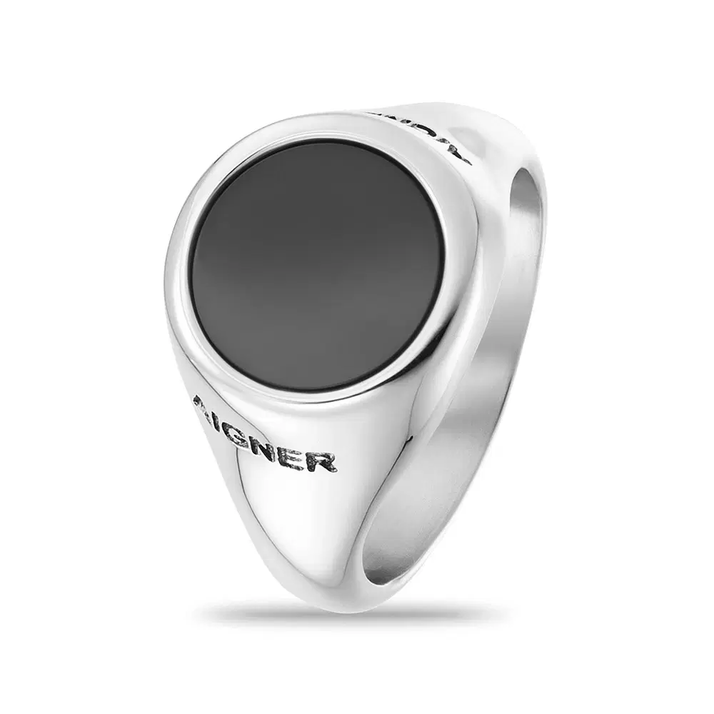 Aigner Men Silver Ring with Black Stone size 64